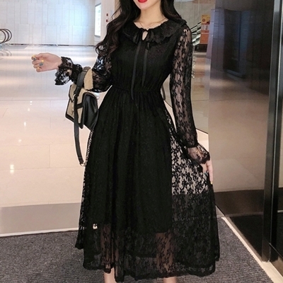 花柄レースのロング丈ワンピースドレス M() 花柄レースのロング丈ワンピースドレス M