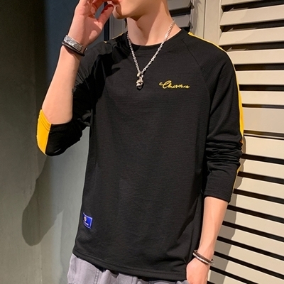 シングルライン デザインロングTシャツ Lサイズ 黒×黄色ライン() シングルライン デザインロングTシャツ Lサイズ 黒×黄色ライン