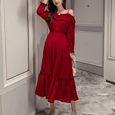 肩見せロングワンピース Mサイズ ワインレッド() 肩見せロングワンピース Mサイズ ワインレッド