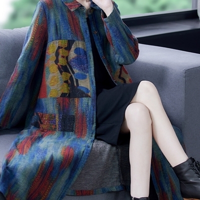 レトロでエスニックなロングワンピースシャツ Lサイズ() レトロでエスニックなロングワンピースシャツ Lサイズ
