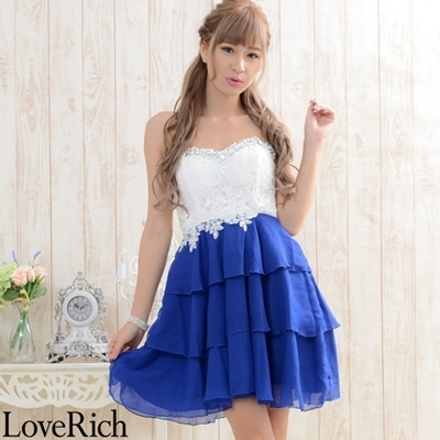 <Love Rich>上品なレース輝くビジューシフォンティアードミニドレス パーティードレス (ロイヤルブルー)() <Love Rich>上品なレース輝くビジューシフォンティアードミニドレス パーティードレス (ロイヤルブルー)