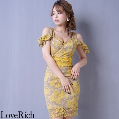 <Love Rich>セクシー総レースミニドレス パーティードレス キャバドレス (イエロー)() <Love Rich>セクシー総レースミニドレス パーティードレス キャバドレス (イエロー)