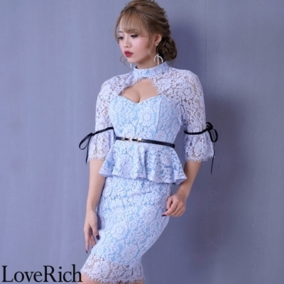 <Love Rich>総レース胸元カットセクシーミニドレス パーティードレス キャバドレス (ライトブルー)() <Love Rich>総レース胸元カットセクシーミニドレス パーティードレス キャバドレス (ライトブルー)