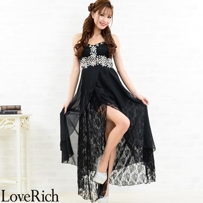 <Love Rich>レース&シフォン豪華ビジューロングドレス パーティードレス キャバドレス (ブラック)() <Love Rich>レース&シフォン豪華ビジューロングドレス パーティードレス キャバドレス (ブラック)