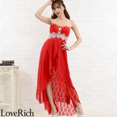 <Love Rich>レース&シフォン豪華ビジューロングドレス パーティードレス キャバドレス (レッド)() <Love Rich>レース&シフォン豪華ビジューロングドレス パーティードレス キャバドレス (レッド)
