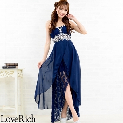 <Love Rich>レース&シフォン豪華ビジューロングドレス パーティードレス キャバドレス (ネイビー)() <Love Rich>レース&シフォン豪華ビジューロングドレス パーティードレス キャバドレス (ネイビー)