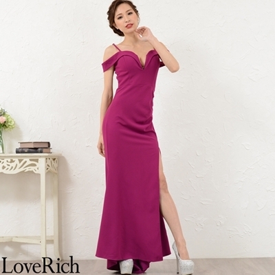 <Love Rich>ストレッチマーメイドオフショルダーセクシースリットロングドレス キャバドレス (ラズベリーレッド)() <Love Rich>ストレッチマーメイドオフショルダーセクシースリットロングドレス キャバドレス (ラズベリーレッド)