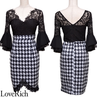 <Love Rich>上品レースミニドレス パーティードレス キャバドレス (ブラック)() <Love Rich>上品レースミニドレス パーティードレス キャバドレス (ブラック)