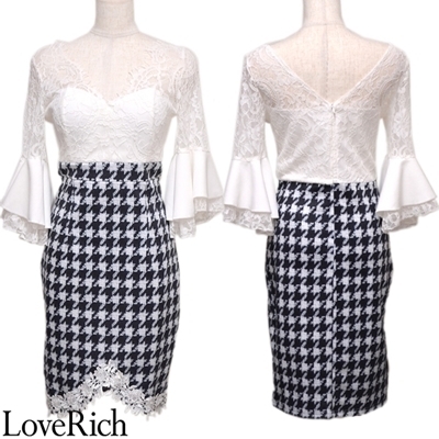 <Love Rich>上品レースミニドレス パーティードレス キャバドレス (ホワイト)() <Love Rich>上品レースミニドレス パーティードレス キャバドレス (ホワイト)