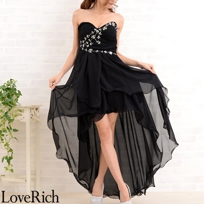 <Love Rich>ゴージャスビジューテールカットロングドレス パーティードレス キャバドレス (ブラック)() <Love Rich>ゴージャスビジューテールカットロングドレス パーティードレス キャバドレス (ブラック)
