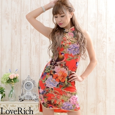 <Love Rich>胸開きフラワーパワーネットミニチャイナドレス 衣装 キャバドレス (レッド)() <Love Rich>胸開きフラワーパワーネットミニチャイナドレス 衣装 キャバドレス (レッド)
