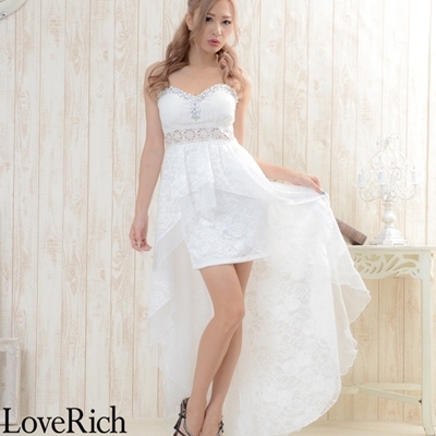 <Love Rich>ウエスト透け魅せレーステールカットロングドレス (ホワイト)() <Love Rich>ウエスト透け魅せレーステールカットロングドレス (ホワイト)