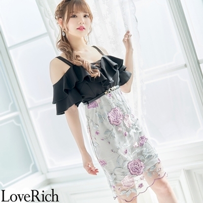 <Love Rich>刺繍レース パーティードレス キャバドレス (ブラックグレー)() <Love Rich>刺繍レース パーティードレス キャバドレス (ブラックグレー)