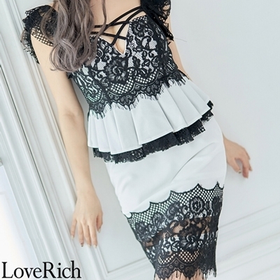 <Love Rich>上品レース キャバドレス パーティードレス (ホワイト)() <Love Rich>上品レース キャバドレス パーティードレス (ホワイト)