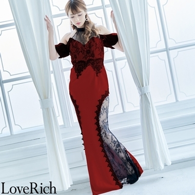 <Love Rich>サイドレース フリルシースルー 谷間・美脚魅せロングドレス キャバドレス (ワイン)() <Love Rich>サイドレース フリルシースルー 谷間・美脚魅せロングドレス キャバドレス (ワイン)