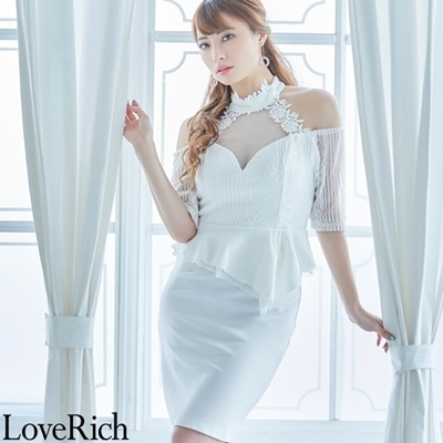 <Love Rich>レース使用のミニドレス パーティードレス キャバドレス(ホワイト)() <Love Rich>レース使用のミニドレス パーティードレス キャバドレス(ホワイト)