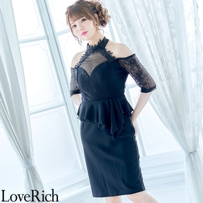 <Love Rich>レース使用のミニドレス パーティードレス キャバドレス(ブラック)() <Love Rich>レース使用のミニドレス パーティードレス キャバドレス(ブラック)