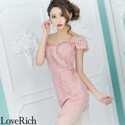 <Love Rich>総レース立体フラワー チョーカー付きキャバドレス ミニドレス(ピンク)() <Love Rich>総レース立体フラワー チョーカー付きキャバドレス ミニドレス(ピンク)