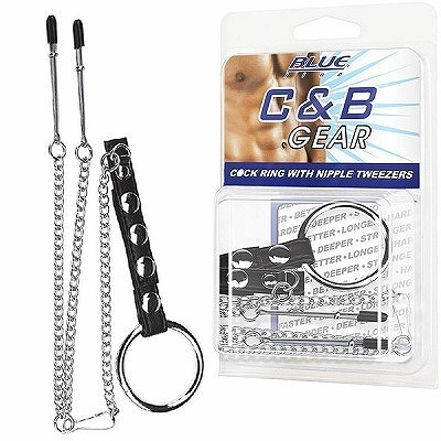 <Blue Line>Cock Ring With Nipple Tweezers() <Blue Line>Cock Ring With Nipple Tweezers