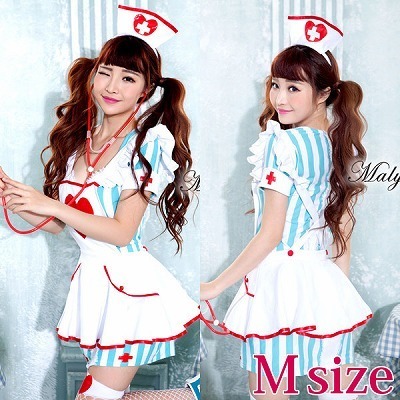 商品入荷待ち <malymoon>ストライプなエプロンナース M()